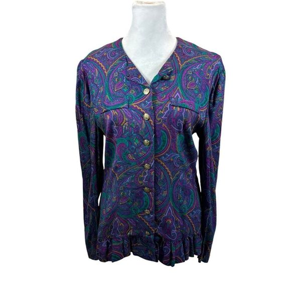 Ladies Vintage Jeffery & Dara by Linda Hutley Purple and Green Blouse Size 5/6 - Picture 1 of 14
